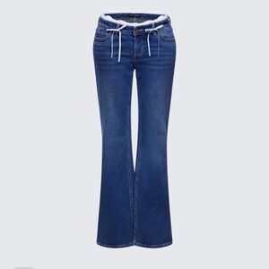 Finesse light Blue Denim Lace Trim Flared Jeans-Small